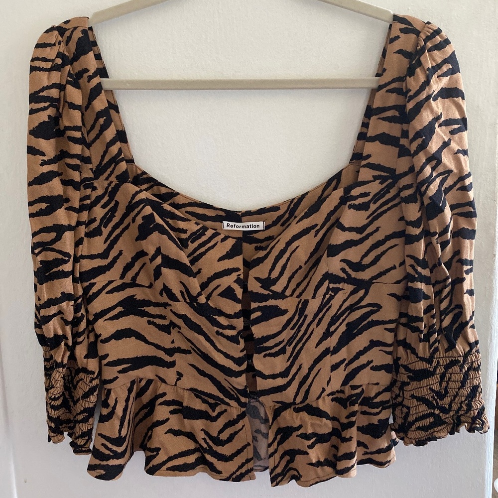 Reformation Dallas Top in Rajah Tiger Print
